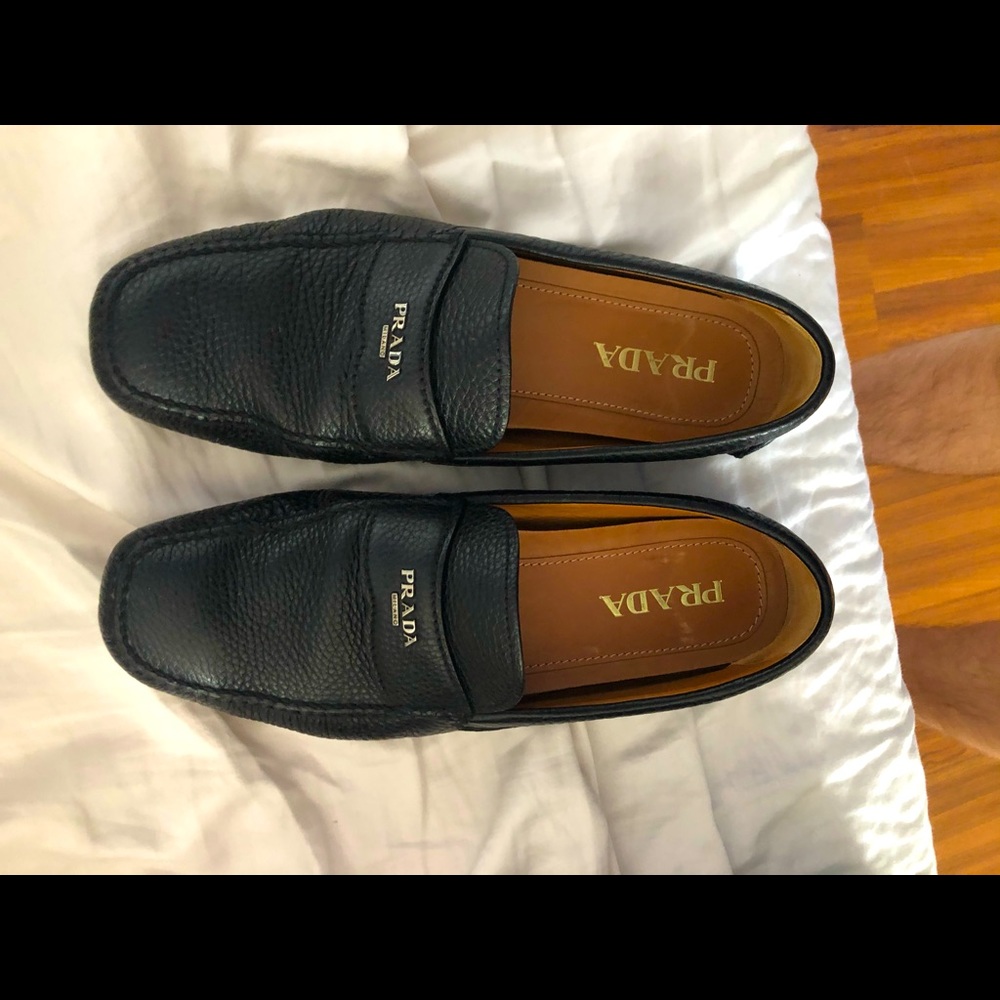 Prada logo strap loafers